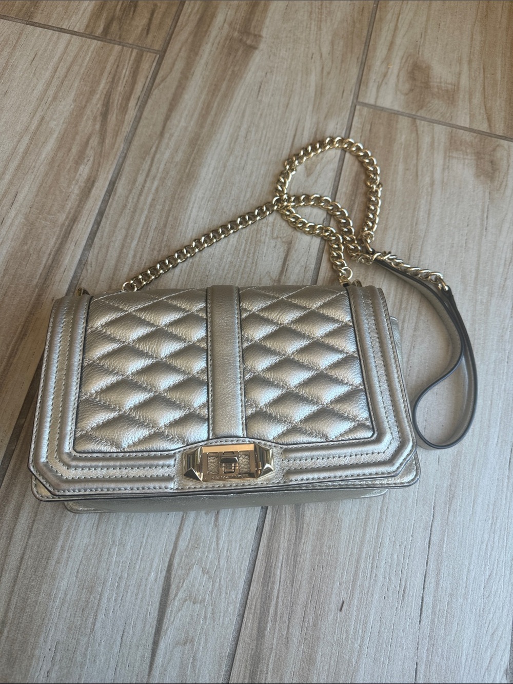 Rebecca Minkoff Quilted Metallic Gold Chain Crossbody